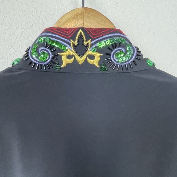 Karen Scott Black Blouse 16 Embellished Collar Cuffs Whimsigoth Fairycore - Picture 7 of 9